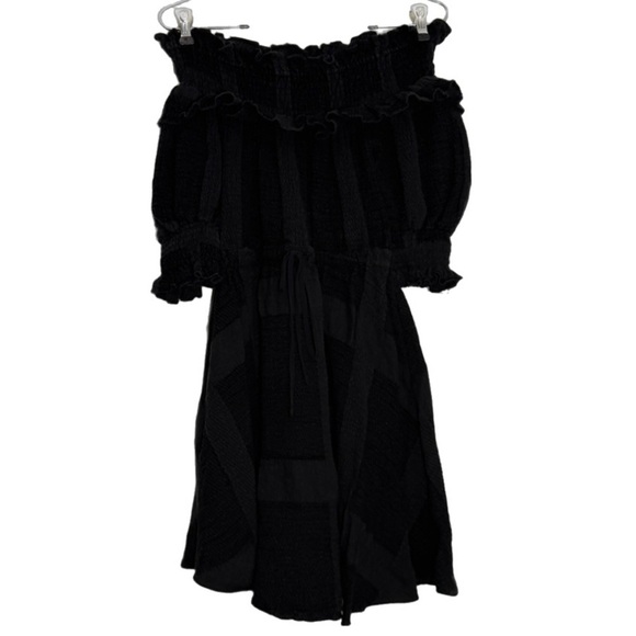 Shona Joy Off-Shoulder Ruffle Mini Linen Viscose Dress, Black size 2 US/ 6 AU - Picture 1 of 9